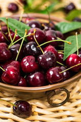 Cherries Background. Sweet Black and Red Cherries. Selective focus.