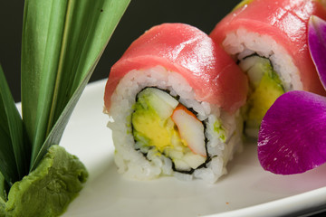 Sushi on a white plate