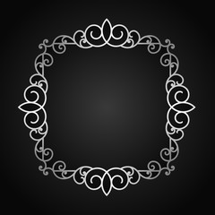 Silver vinrage curve border frame on black dark background vector design
