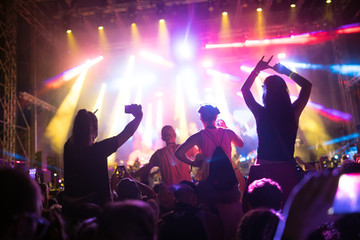 Fototapeta na wymiar Portrait of happy crowd enjoying at music festival
