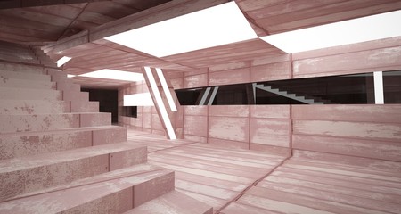 Obraz premium Empty smooth abstract room interior of sheets rusted metal with gray concrete. Architectural background. 3D illustration and rendering