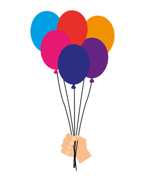 hand with balloons helium isolated icon