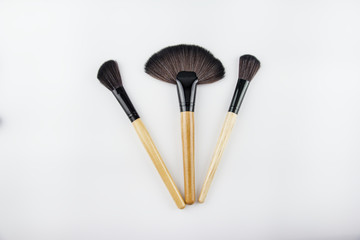 Fototapeta premium The make up brush put on white background.the various professional cosmetics brushes for make up.