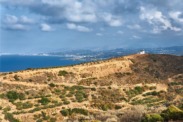 Orthodox chapel on the top of the hill on the island of Crete.