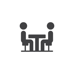 Interview vector icon. filled flat sign for mobile concept and web design. People sitting at the table simple solid icon. Business, meeting symbol, logo illustration. Pixel perfect vector graphics