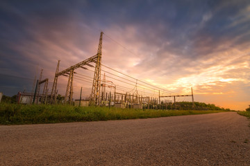 Umspannwerk - Stromerzeugung - Sonnenuntergang