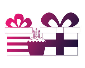 gifts boxes present with cupcake and candles icon