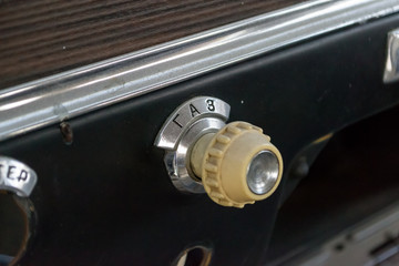 Instruments fuel button panel of the old Russian car of the executive class, released in the Soviet Union Black 