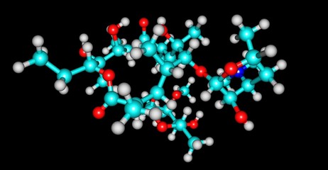 Erythromycin molecular structure isolated on black