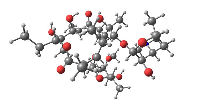 Erythromycin molecular structure isolated on white