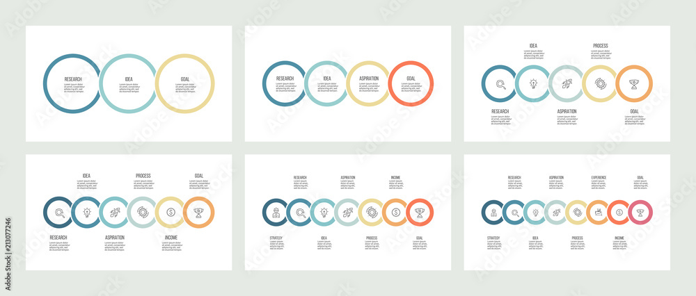 Wall mural business infographics. timeline with 3, 4, 5, 6, 7, 8 steps, options, circles. vector template.