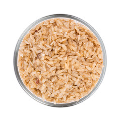 pounded unripe rice in bowl on white background