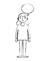 young woman with speech bubble avatar character
