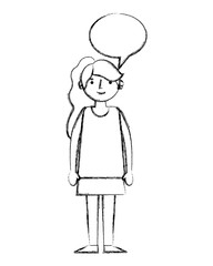 young woman with speech bubble avatar character