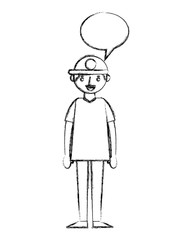 young man with cap and speech bubble avatar character