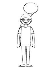 young woman with glasses and speech bubble isolated
