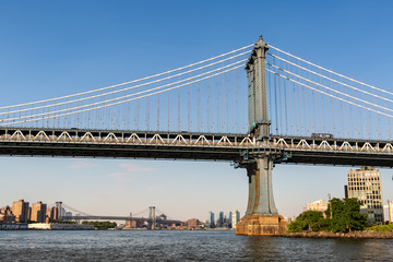 Fototapeta na wymiar New York, City / USA - JUL 10 2018: Luxury Buildings and stores in Dumbo Brooklyn Bridge Park
