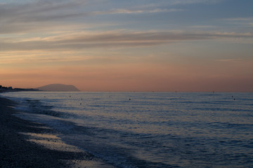 Fototapeta na wymiar sunset,Monte Conero,Italy,sea,horizon,summer,evening,sky,water,panorama,view