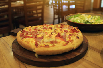 Pizza ham and cheese in italian restaurant.