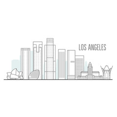 Los Angeles city skyline - downtown cityscape, towers and landmarks in liner style