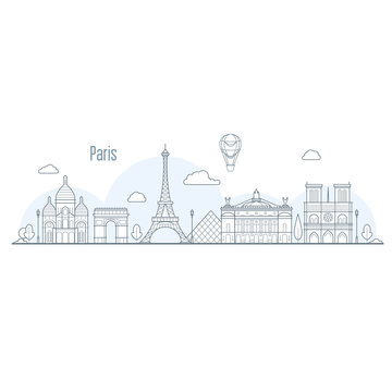 Paris city skyline - cityscape with landmarks in liner style