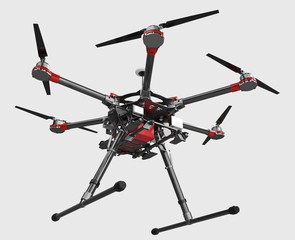 Professional drone isolated on white background. 3D rendering.