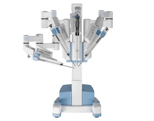 Medical robot surgery. Modern medical technologies. Robotic arm isolated on white background. 3D rendering
