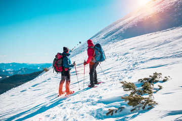 Two friends in the mountains.