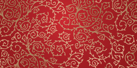 Chines red background vector design illustration. Minimal floral surface with leaves.
