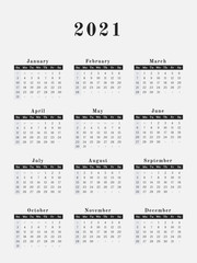 2021 Year Calendar vertical design