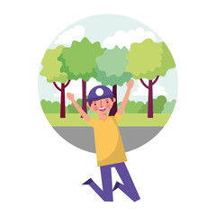 young man with cap celebrating in landscape icon