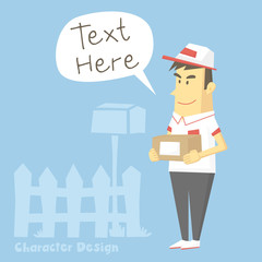 Courier cartoon character design is delivering the goods to receiver - Vector illustration.