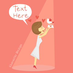 Cute girl cartoon character design is receiving the love letter from her boyfriend - Vector illustration.