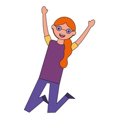 woman charatcer celebrating hands up