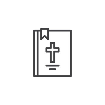 Bible book with cross outline icon. linear style sign for mobile concept and web design. Holy Bible simple line vector icon. Symbol, logo illustration. Pixel perfect vector graphics