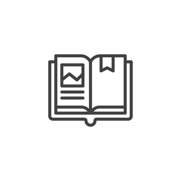 Open book with bookmark outline icon. linear style sign for mobile concept and web design. Reading simple line vector icon. Symbol, logo illustration. Pixel perfect vector graphics