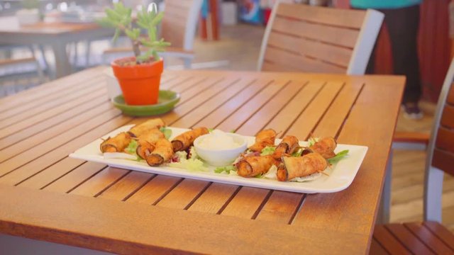 Dish of vegetarian food in a restauran table