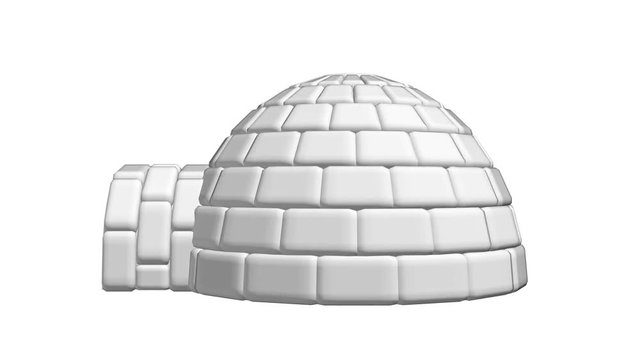 Igloo icehouse isolated on white background Available in 4K FullHD and HD video 3d render footage. Snowhouse or snowhut. Eskimo shelter built of ice