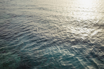Beautiful calm blue surface of clear sea water of Red sea in Egypt, Sharm El Sheikh. Horizontal color photography.