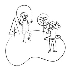 young women practicing sport in landscape