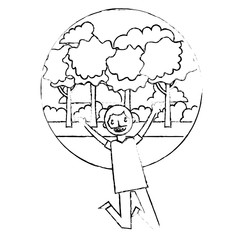 young man with beard celebrating in landscape icon