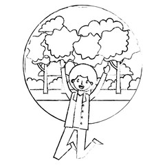 young man celebrating with landscape icon