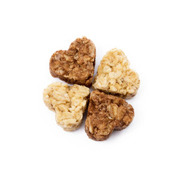 Oatmeal heart dessert isolated on white background