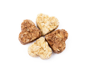 Oatmeal heart dessert isolated on white background