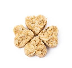 Oatmeal heart dessert isolated on white background