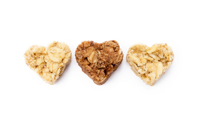 Oatmeal heart dessert isolated on white background