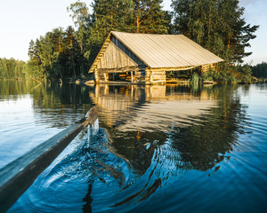 Fototapeta premium Boathouse lake island
