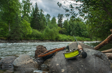 Fly Rod and Net - Steelhead Fishing