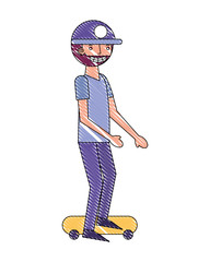 beard man practicing skateboarding sport
