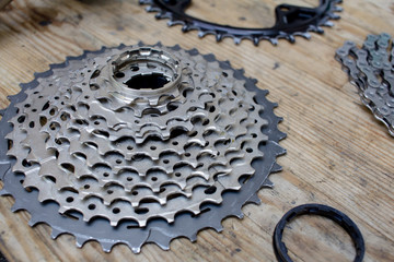 bicycle repair and cleaning process, cycle parts close up, bike workshop 